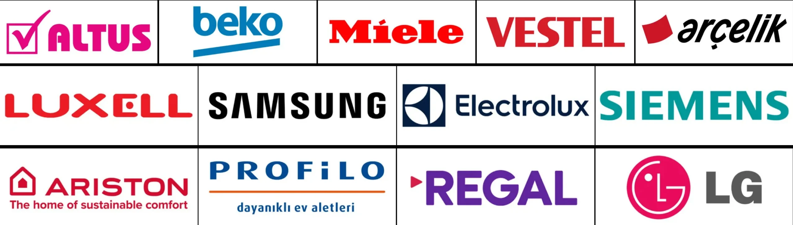 Ankara çamaşır makinesi servisi tarafından desteklenen Arçelik Beko Samsung LG Vestel Siemens markaları